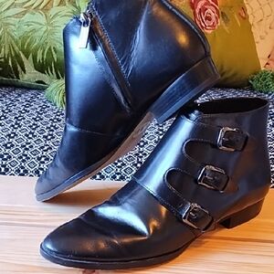 Michael Kors Black Leather Triple Buckle Booties 9